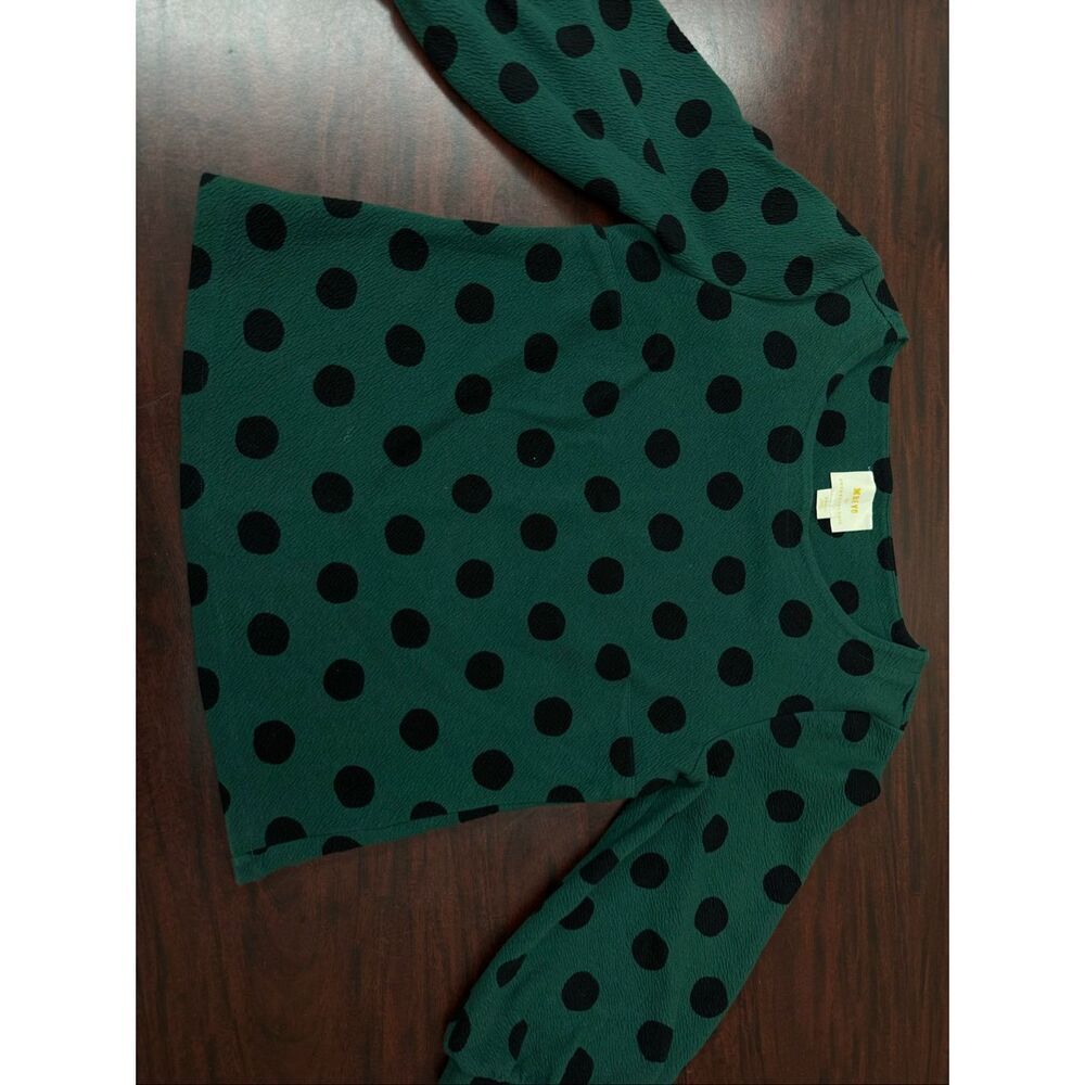 Maeve by Anthropologie Green and Black Polka Dot Blouse 3/4 Sleeves Size Small